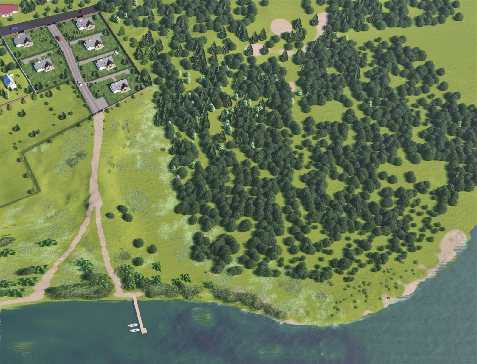 Luftaufnahme Parkweg und See – Soldin Lakeside View